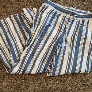 Old Navy linen pants with blue stripes